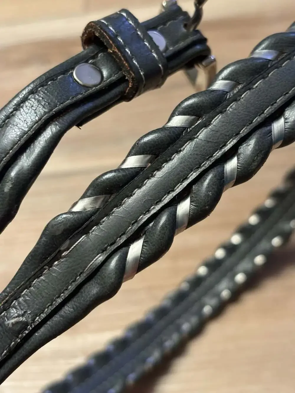 Western Genuine Leather Braided Belt with Silver braid